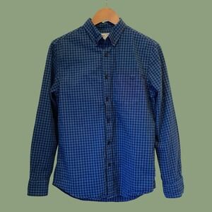Old Navy Mens Long Sleeve Button Up Blue & Black Check Shirt Preppy Shirt S Slim